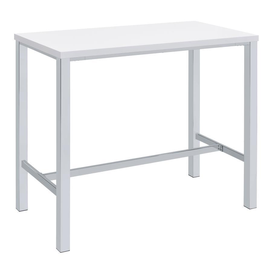 Natividad 5 Piece Pub Height Bar Table Set – White High Gloss Finish, Rectangular Table, 4 Matching Bar Stools, Chrome Frame, Modern Design