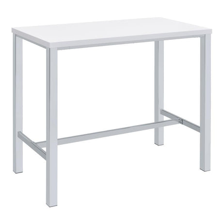 Natividad 5 Piece Pub Height Bar Table Set – White High Gloss Finish, Rectangular Table, 4 Matching Bar Stools, Chrome Frame, Modern Design