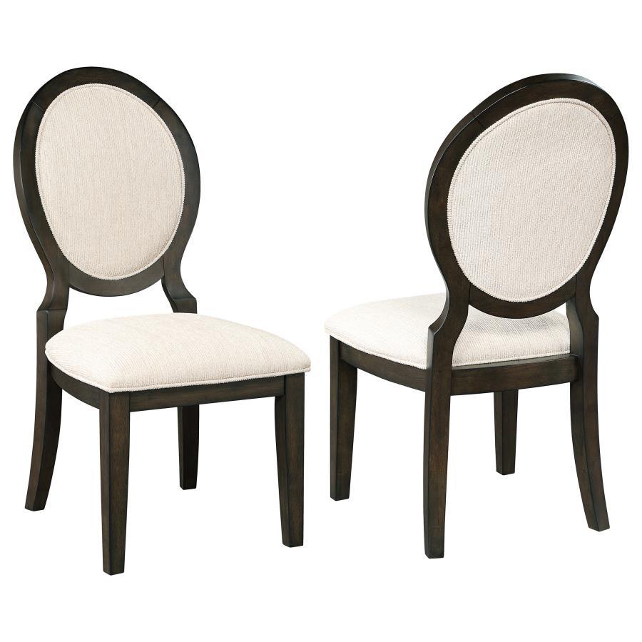 Twyla Oval Back Dining Side Chair Set of 2 in Dark Cocoa – Padded Cream Linen Upholstery with Neoclassical Oval Back and Elegant Wood Frame