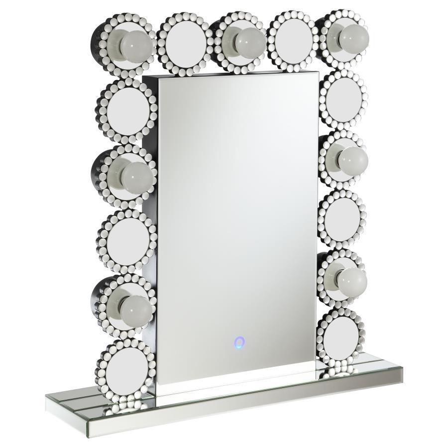 Aghes Vanity Mirror with Lighting – Silver Hollywood LED Table Mirror with 7 Bulbs, Sparkling Frame, Modern Dresser & Vanity Makeup Mirror