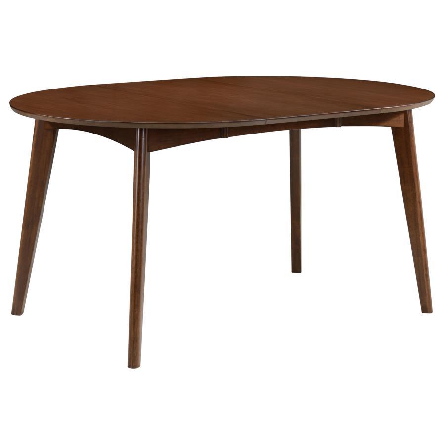 Jedda 5 Piece Oval Dining Table Set – Dark Walnut, Solid Wood Table with Extension Leaf, 4 Upholstered Side Chairs, Mid-Century Modern Design