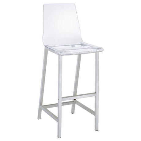Tolbert 5-Piece Bar Set with Clear Acrylic Chairs - Rectangular Glass Top Pub Table, Chrome Frame, Built-In Footrests, Modern Contemporary Bar Dining