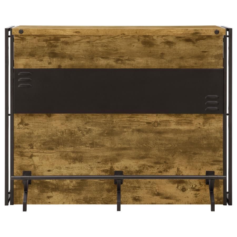 Renaldi 3-Shelf Home Bar Wine Cabinet – Rustic Nutmeg Industrial Style with Stemware Racks, Open Shelving, Footrest for Kitchen or Lounge Entertaining