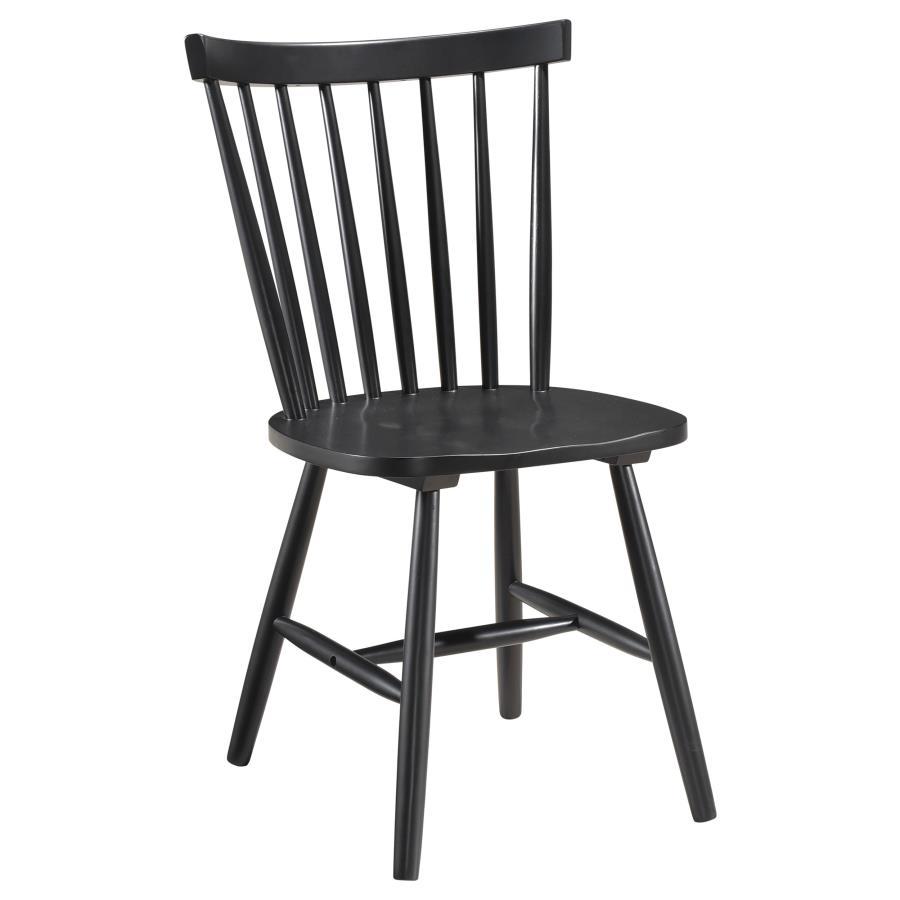 Hollyoak 2-Piece Windsor Wood Dining Side Chairs - Black Finish, Spindle Back, Contoured Seat, Flared Legs, Classic Cottage & Farmhouse Style