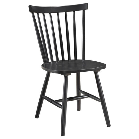 Hollyoak 2-Piece Windsor Wood Dining Side Chairs - Black Finish, Spindle Back, Contoured Seat, Flared Legs, Classic Cottage & Farmhouse Style