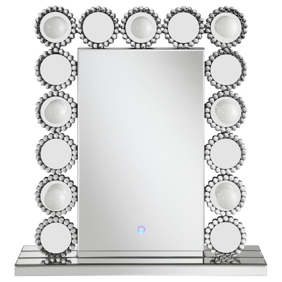 Aghes Vanity Mirror with Lighting – Silver Hollywood LED Table Mirror with 7 Bulbs, Sparkling Frame, Modern Dresser & Vanity Makeup Mirror