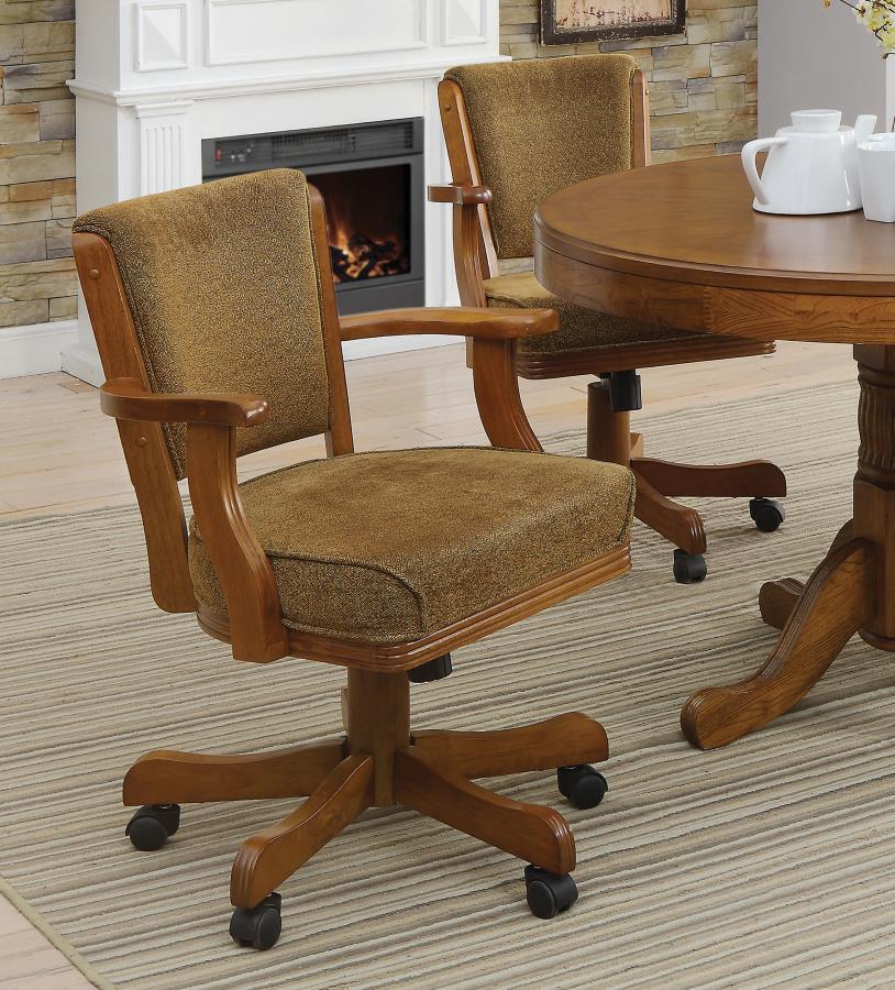 Mitchell Upholstered Swivel Dining and Game Chair - Amber Fabric Seat, Chestnut Finish, Plush Comfort, Sturdy Arm and Back Support, Ideal for Office or Game Room