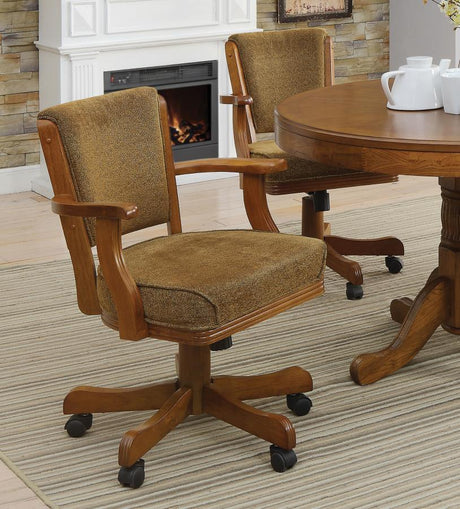 Mitchell Upholstered Swivel Dining and Game Chair - Amber Fabric Seat, Chestnut Finish, Plush Comfort, Sturdy Arm and Back Support, Ideal for Office or Game Room