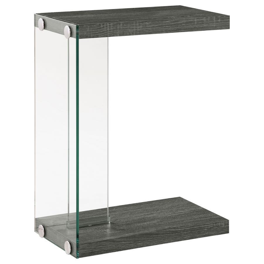 Colby C-Shaped Side Table in Weathered Gray – Engineered Wood and Tempered Glass Accent Table for Living Room, Sofa, Laptop, or End Table