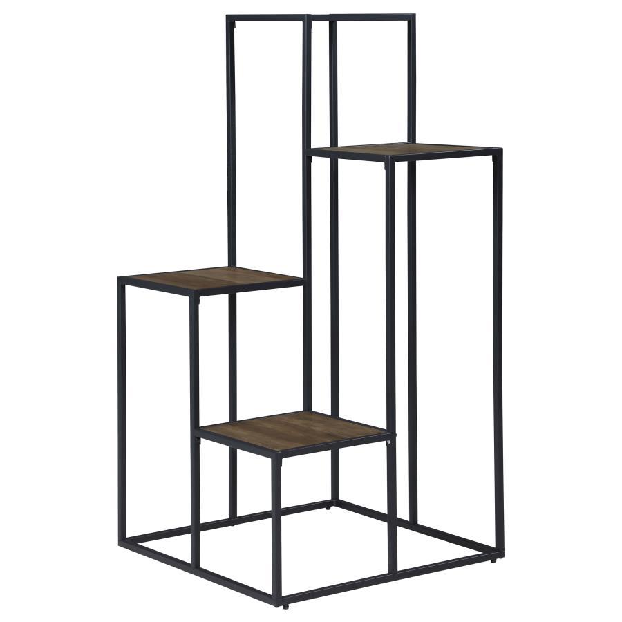 Rito 4-Tier Multi-Display Shelf – Industrial Rustic Brown Wood with Black Metal Frame, Open Shelves for Décor, Books, and Storage Accents