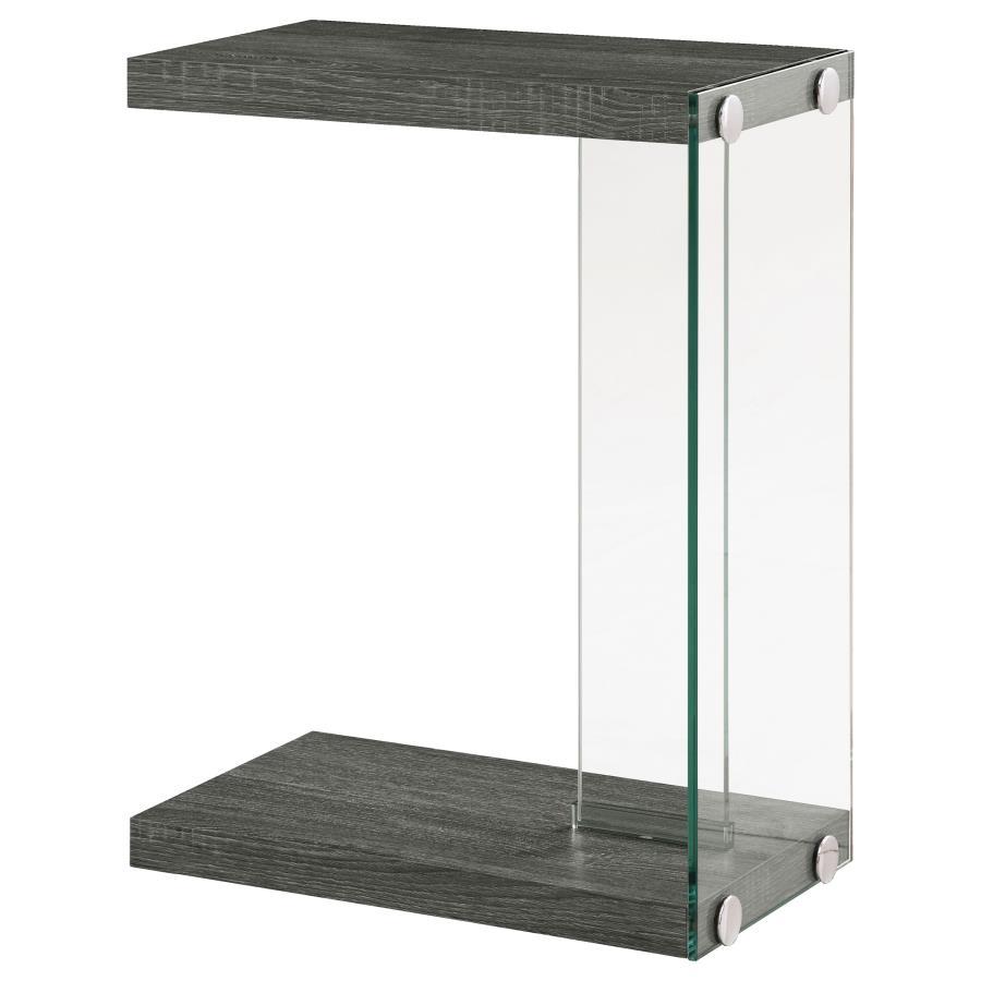 Colby C-Shaped Side Table in Weathered Gray – Engineered Wood and Tempered Glass Accent Table for Living Room, Sofa, Laptop, or End Table