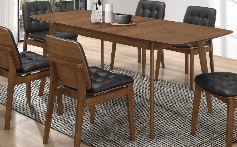 Redbridge Extension Leaf Dining Table – Natural Walnut Mid-Century Modern Wood Table with Expandable Design, Stylish Curves for Casual or Formal Dining