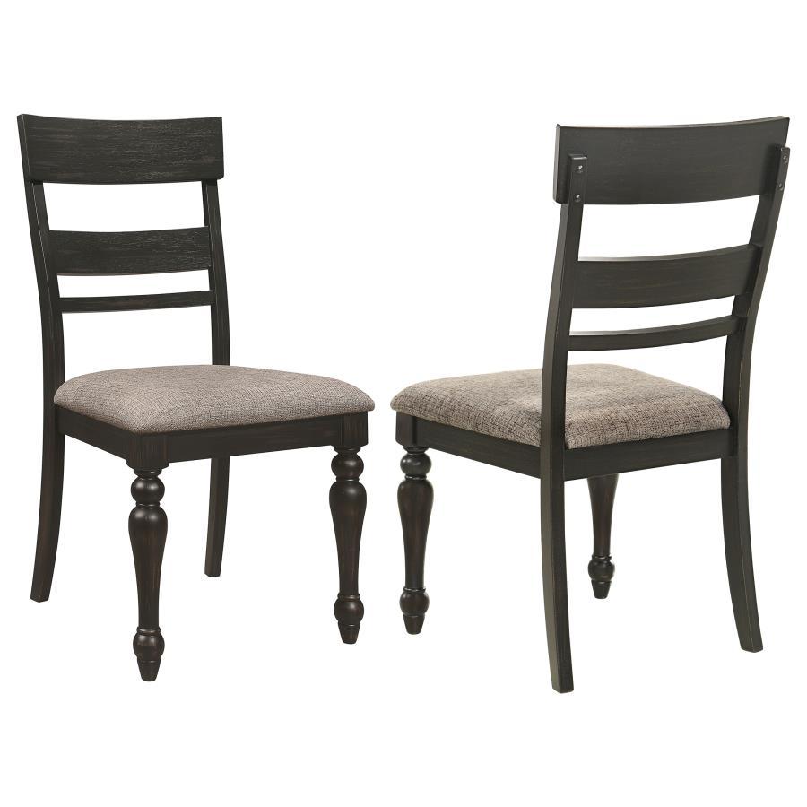 Bridget Wood Dining Side Chair Set of 2 in Charcoal – Farmhouse Ladderback Design with Padded Seat & Turned Legs for Rustic Traditional Dining Rooms
