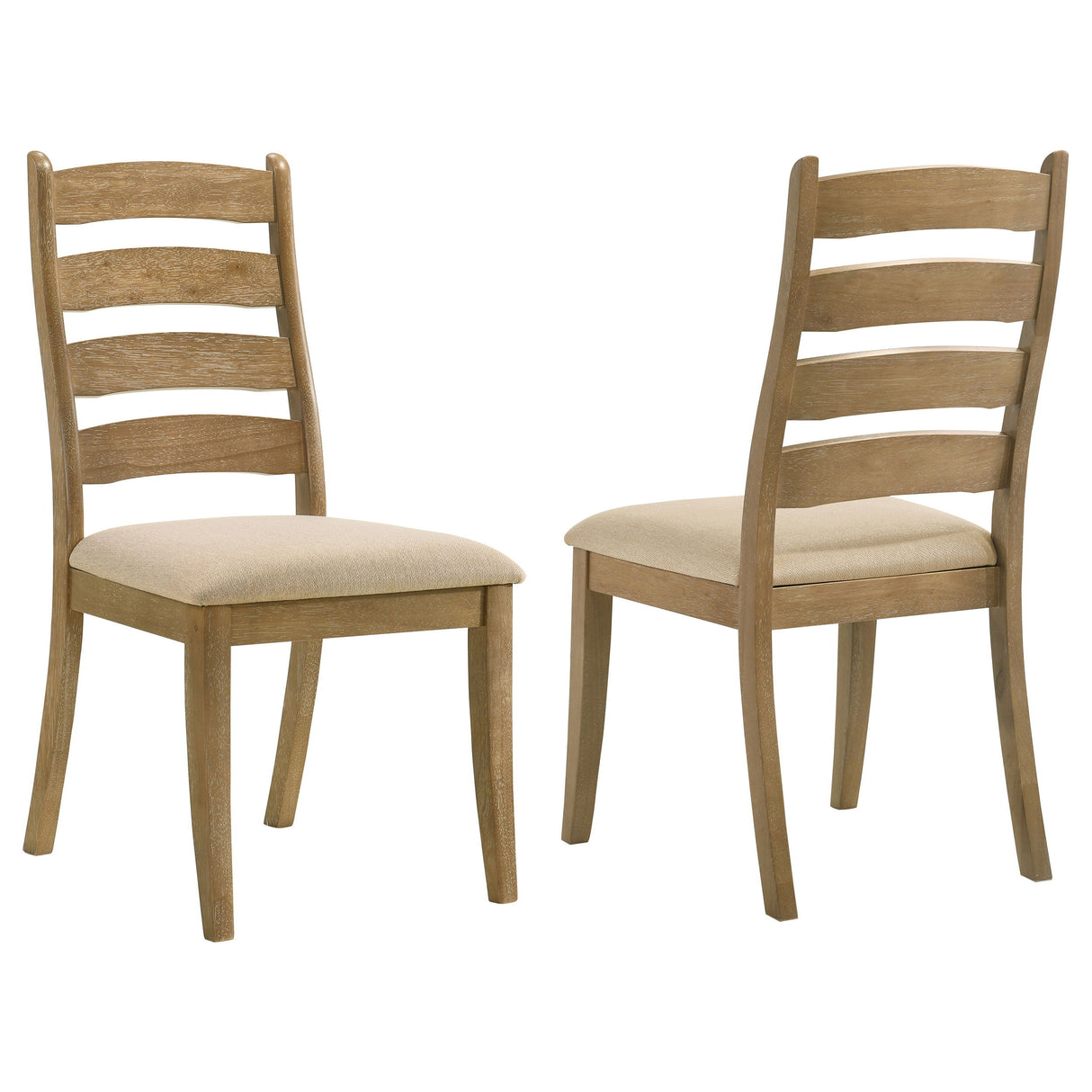 Danvers Wood Dining Side Chair Set of 2 in Brown Oak, Modern Farmhouse Ladder Back Chairs with Armless Design, Latte Upholstered Padded Seats
