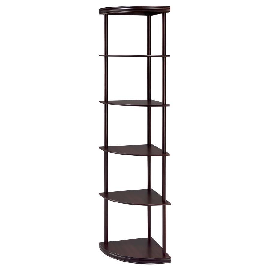 Bonwick – 5-Shelf Corner Bookshelf with Space-Saving Compact Design, Rubberwood Frame, and Elegant Cappuccino Finish for Home or Office