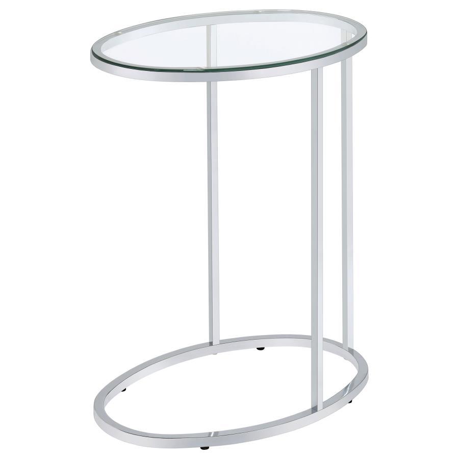 Kyle Oval Glass Top C-Shaped Sofa Side Table – Modern Chrome Accent Table, Sleek Durable Glass, Functional Sofa End Table for Living Room