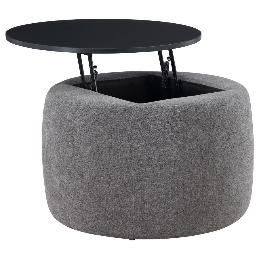 Tesoro Round Upholstered Lift Top Storage Ottoman – Gray Chenille Padded Seat with Hidden Storage, Modern Accent Footrest for Living Room