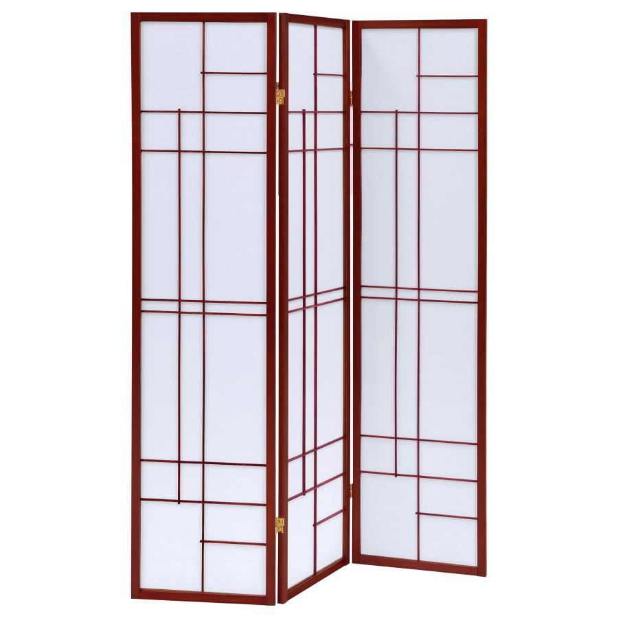 Katerina – 3-Panel Folding Shoji Room Divider Screen in Cherry Finish, Lightweight Privacy Partition with Translucent Panels