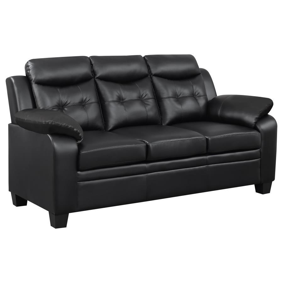 Finley Upholstered Padded Arm Tufted Sofa – Modern Black Tufted Loveseat with Plush Padding – Stylish & Comfortable for Living Room & Lounge Spaces