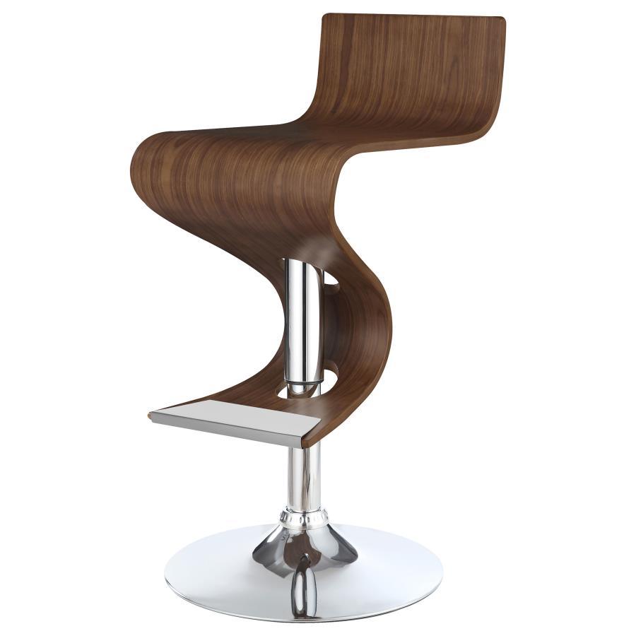Covina Adjustable Bar Stool – Walnut Wood Seat with Chrome Base, Contemporary Modern Design, Ergonomic Support and Height Adjustable for Kitchen or Home Bar
