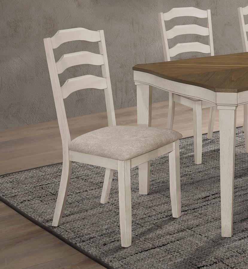 Ronnie Wood Dining Side Chairs – Rustic Cream Set of 2, Modern Farmhouse & Coastal Cottage Ladder Back with Upholstered Seat for Comfort