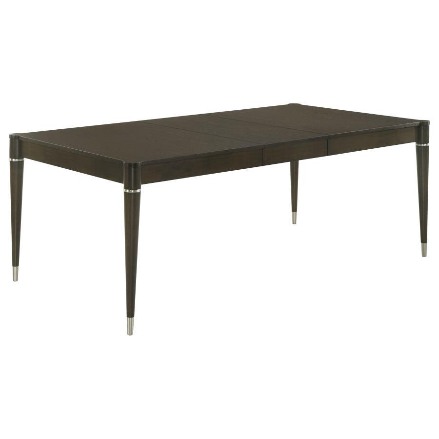 Reseda Extension Leaf Dining Table in Ash Brown – Contemporary Expandable Table with Metal-Capped Tapered Legs, Stylish Modern Design for Dining Room