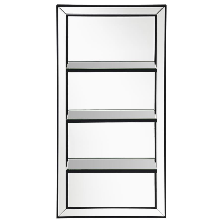 Oriel Rectangular Wall Mirror in Silver with 3 Shelves – Modern Glam Vertical Mirror with Beveled Edges for Bedroom, Bathroom, or Entryway