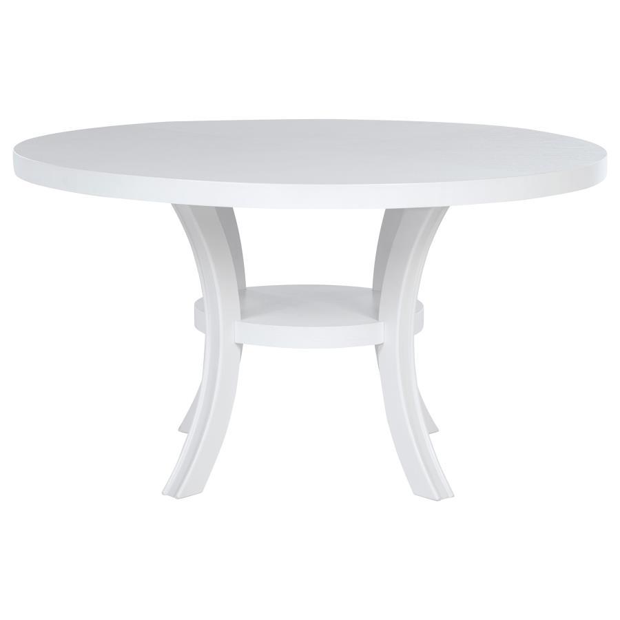 Judd - Round Dining Wood Table With Shelf - Pearl White Finish For Modern Kitchens, Breakfast Nooks, Or Dining Spaces