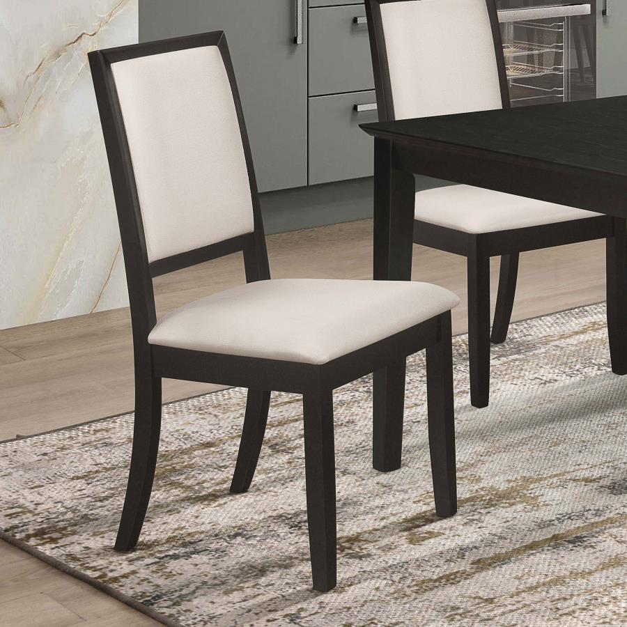 Louise Upholstered Wood Dining Side Chairs Set of 2 - Distressed Black Frame, Creme Chenille Seat, Solid Hardwood, Elegant Sleek Design, Sturdy & Comfortable