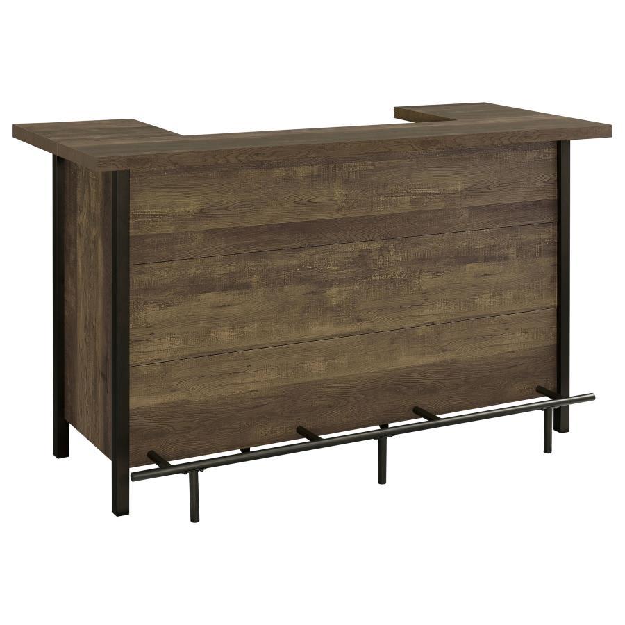 Bellemore Freestanding Home Bar Wine Cabinet in Rustic Oak – Farmhouse Style with 6 Stemware Racks, 12-Bottle Storage & Steel Footrest for Entertaining