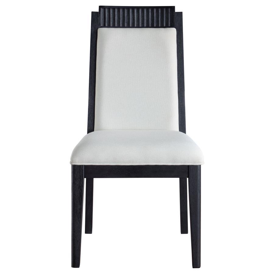 Brookmead Wood Dining Side Chair Set of 2 – Modern Ivory Upholstered Seats with Black Hardwood Frame, Geometric Detailing, and Comfortable Design
