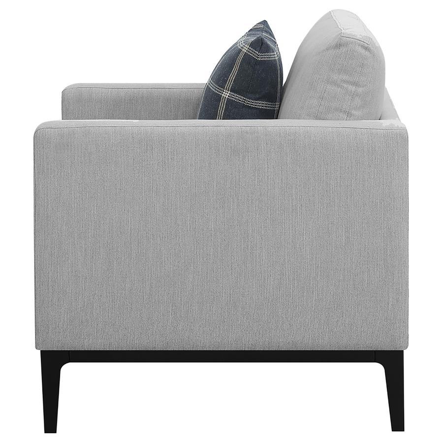 Apperson Upholstered Track Arm Accent Chair – Light Gray Fabric Modern Living Room Seating with Plush Cushions and Stylish Contemporary Comfort