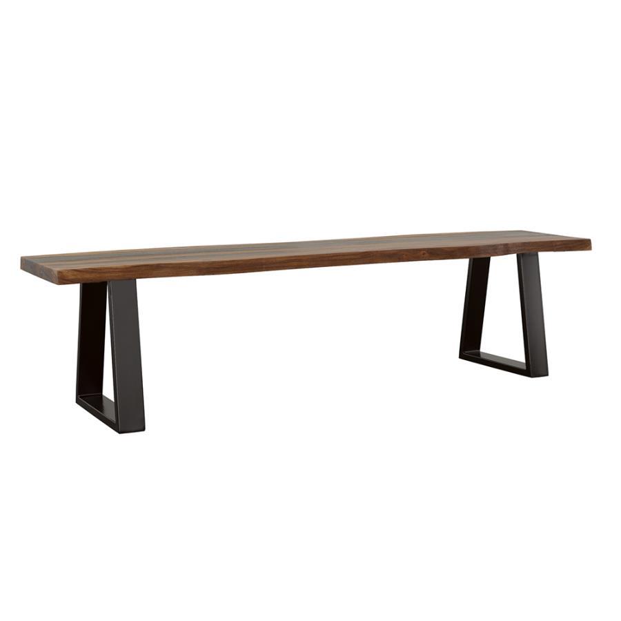Ditman Live Edge Wood Dining Bench - Gray Sheesham, Solid Sheesham Wood Seat, Black Powder-Coated Metal Base, Backless Modern Industrial Seating