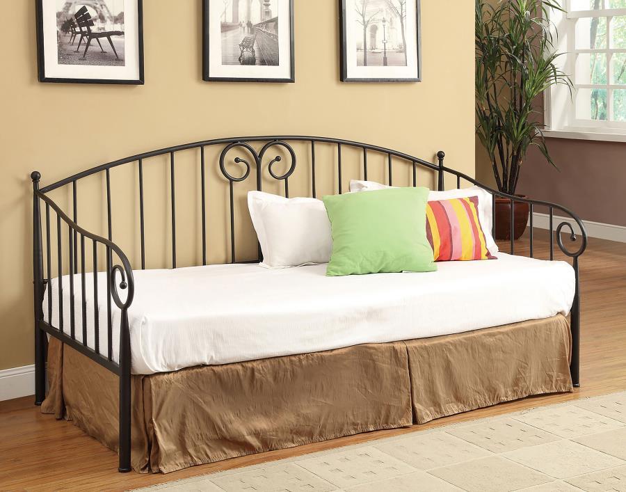 Grover Metal Twin Daybed – Black Finish with Elegant Scrolling Design, Compact Twin Size, Sturdy Frame, Guest Room or Small Space Furniture