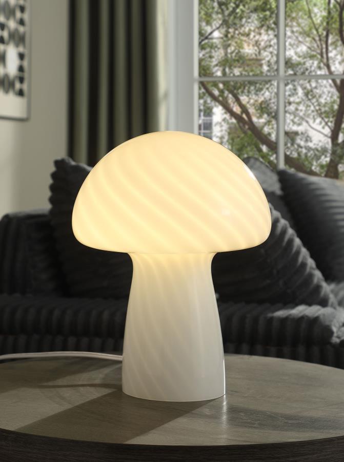 Kanaby Mushroom Shaped Glass Bedside Table Lamp – White, Modern Minimalist Design, Soft Ambient Lighting for Nightstand, Desk, or Accent Table