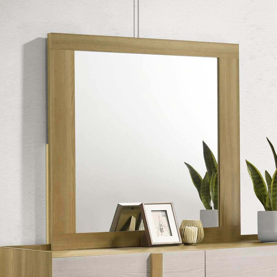 Hyland Dresser Mirror – Natural Finish Bedroom Mirror with Modern Italian Design, Durable Melamine Frame, White Accent Panels, Reflective & Stylish