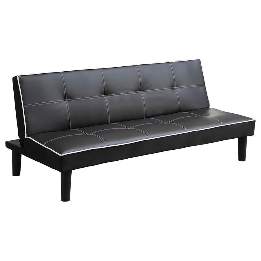 Katrina Upholstered Tufted Convertible Sofa Bed in Black – 67-Inch Modern Sofa Bed with High-Density Foam, Leatherette Upholstery, and Sinuous Spring Support