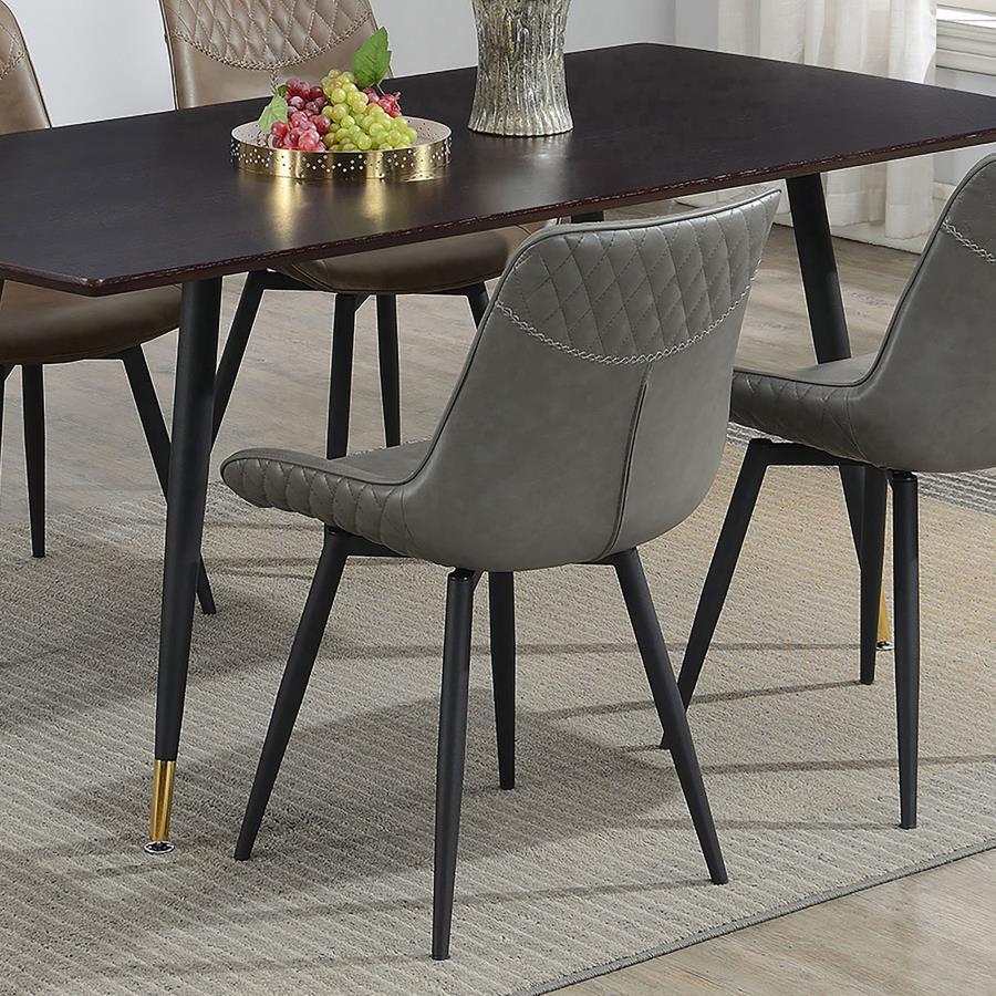 Brassie Upholstered Swivel Dining Side Chair Set of 2 – Gray Fabric with Plush Scooped Seat, Quilted Backrest, Cross-Stitched Details, Mid-Century Modern Style