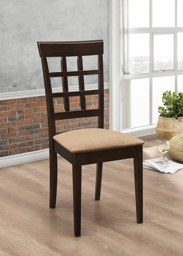 Gabriel Lattice Back Side Chairs – Set of 2 Cappuccino Wooden Dining Chairs with Plush Padded Seats and Stylish Checkered Design for Modern Dining