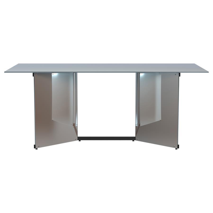 Emery - Rectangular Mirrored Dining Table - Silver With V-Shaped Pedestals For Glamorous Modern Dining Or Contemporary Interiors