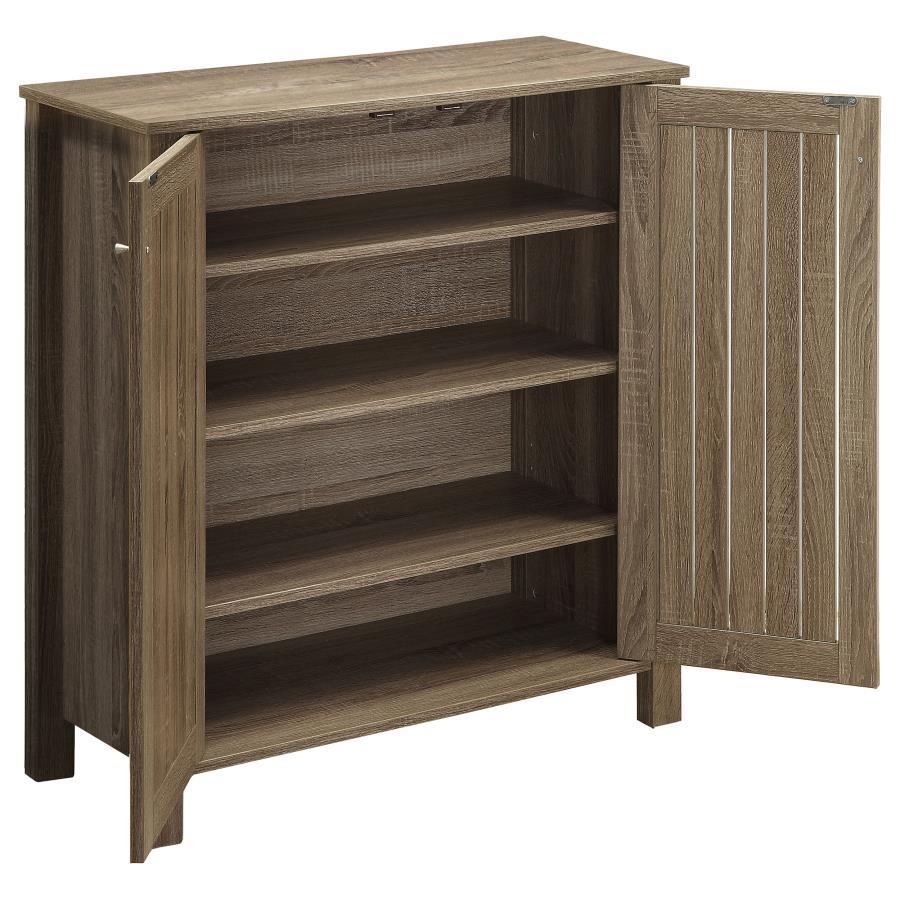 Marisa 4-Shelf Engineered Wood Shoe Cabinet – Dark Taupe Finish, Slatted Doors, Eco-Friendly Laminate, Practical Storage for Entryways, Mudrooms, or Closets