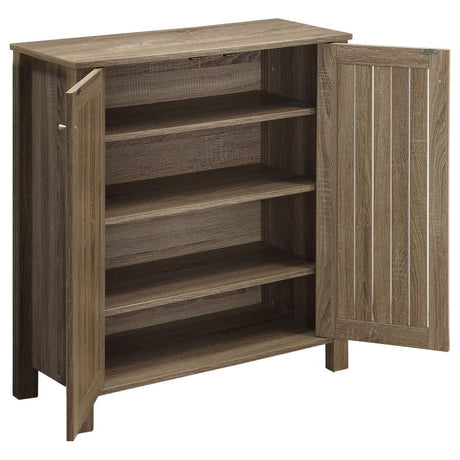 Marisa 4-Shelf Engineered Wood Shoe Cabinet – Dark Taupe Finish, Slatted Doors, Eco-Friendly Laminate, Practical Storage for Entryways, Mudrooms, or Closets