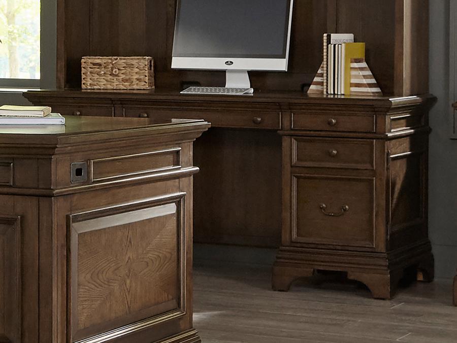Hartshill 5-Drawer Credenza Office Desk – Burnished Oak Finish, Felt-Lined Top Drawers, Lockable Cabinets, Stylish Storage for Home or Professional Workspace