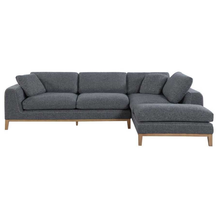 Persia Upholstered Track Arm Sectional Sofa – Gray Mid-Century Modern Design with Contrast Blanket Stitching & Cozy Chaise End