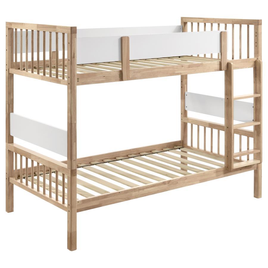 Dakota Wood Twin Over Twin Bunk Bed – Versatile, Multi-Configuration Design in Natural Wood, Solid Rubberwood & MDF, Ideal for Kids’ Rooms