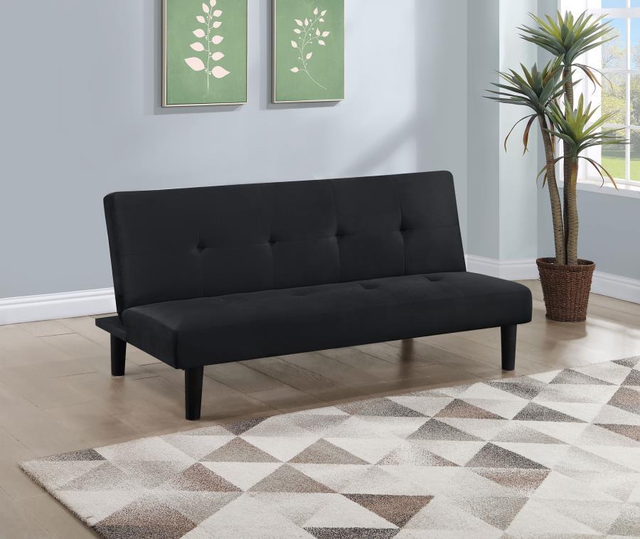 Stanford Upholstered Tufted Convertible Sofa Bed in Black – Compact Armless Sofa with Fold-Flat Guest Bed, Modern Living Room Furniture