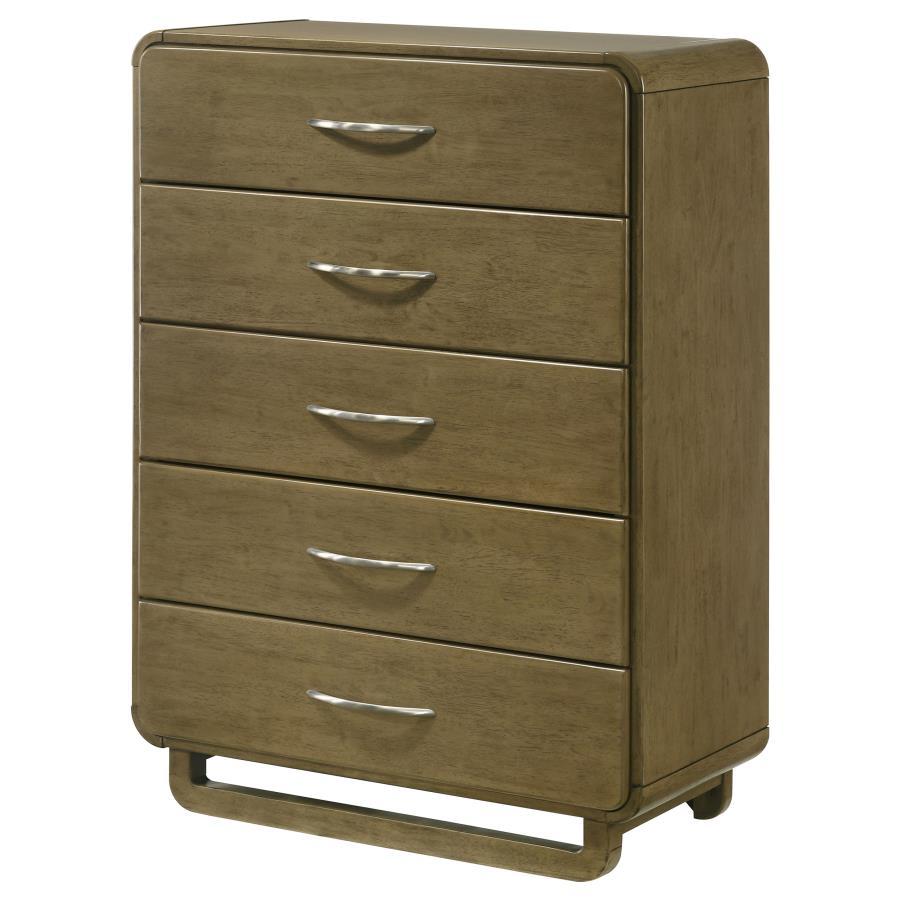 Amsbury 5-Drawer Chest of Drawers in Nutmeg – Modern Storage Solution with Metal Glides, Rounded Corners, and Matte Nickel Hardware