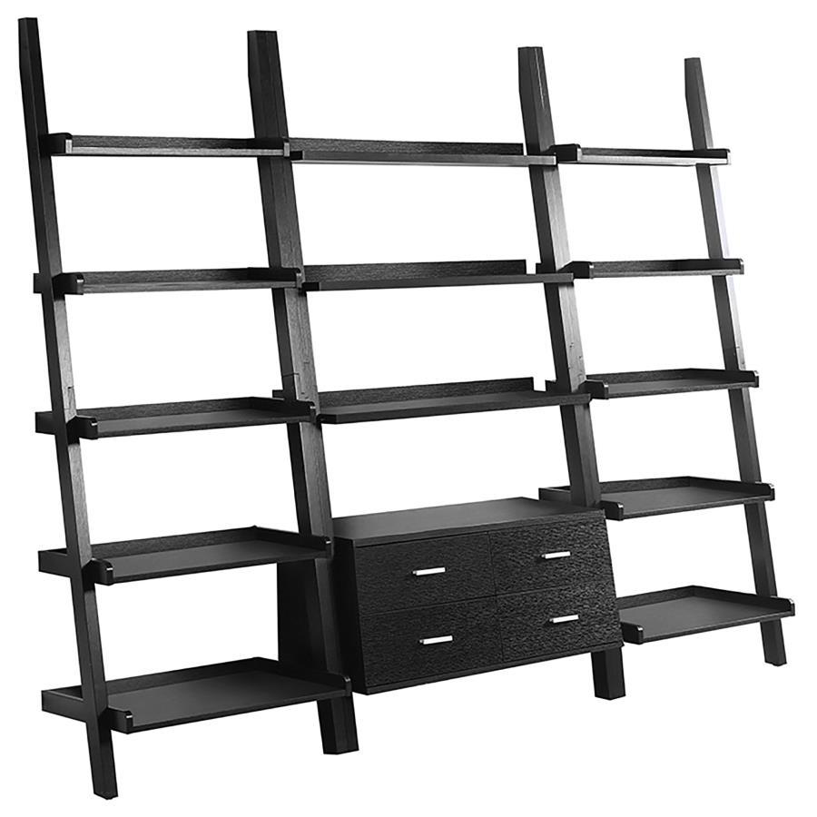 Colella 3-Piece Storage Ladder Bookshelf Set in Cappuccino – Stylish Aged Walnut Finish with 5-Shelves, Storage Drawers, and Display Space for Living Room or Office