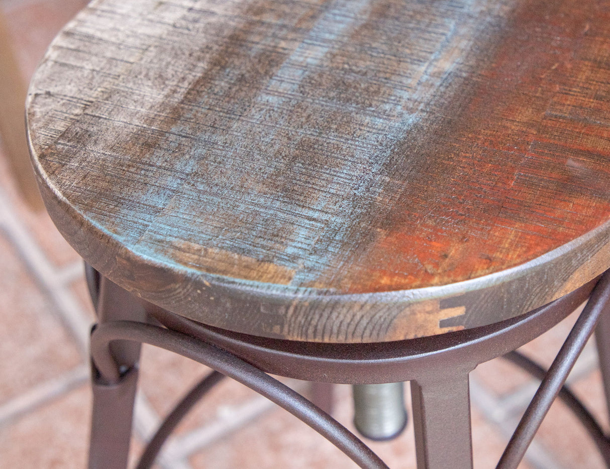 Antique - Stool With Iron Base - Multicolor