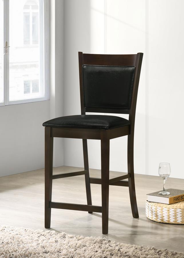 Jaden Upholstered Counter Chair Set of 2 in Black and Espresso – Sleek Counter Height Dining Chairs with Leather-Like Seat & Durable Wooden Frame